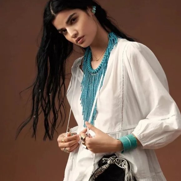 Anthropologie Aqua Beaded Fringe Necklace - Picture 5 of 6